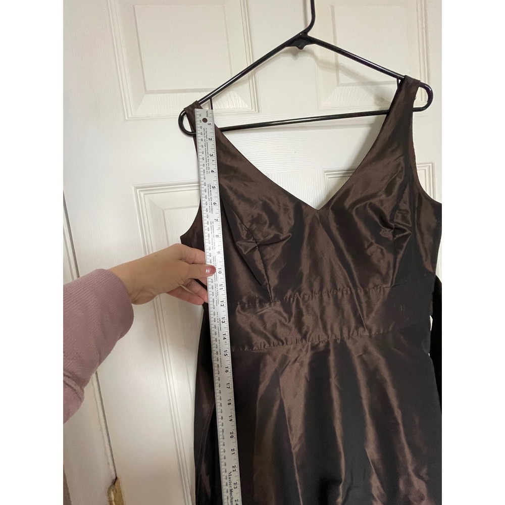 Ann Taylor Satin Cocktail Dress Womens Size 6 Brown V Neck Bow Back Formal Party - Picture 9 of 16